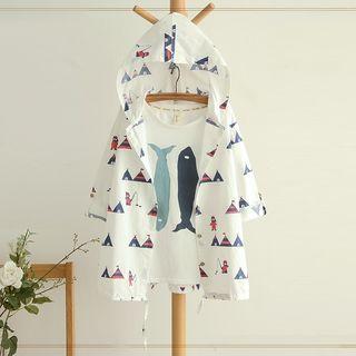 Print Elbow-sleeve Hooded Light Jacket
