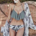 Ruffled Print Bikini/print Cover-up