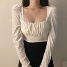 Long-sleeve Square Neck Crop Blouse