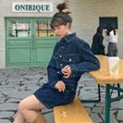 Flap-pocket Denim Mini Shirtdress Indigo - One Size