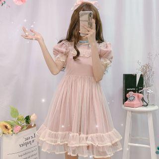 Short-sleeve Ruffle Mini A-line Mesh Dress