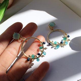 Cat Eye Stone Rhinestone Hoop Dangle Earring 1 Pair - Grass Green - One Size