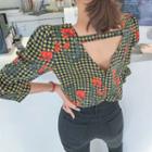 Cutout-back Floral Gingham Top