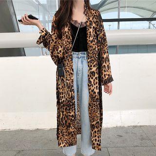 Leopard Print Long Shirt / Lace Trim Camisole Top / Wide-leg Pants