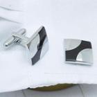 Square Cuff Link Black, Silver - One Size