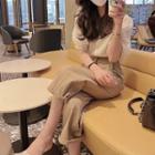 Elbow-sleeve Lace Blouse / High Waist Dress Pants / Set