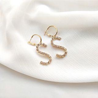 Rhinestone Letter Drop Earring 1 Pair - 925 Silver Stud - Rhinestone - Gold - One Size