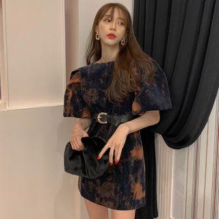 Dye Print Puff-sleeve Mini Dress