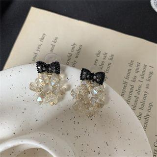 Rhinestone Bow Drop Earring 1 Pair - As Shown In Figure - Silver - One Size