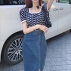 Short-sleeve Embroidered T-shirt / Denim Skirt