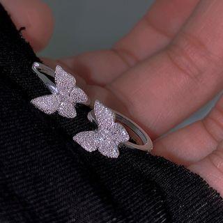 Butterfly Sterling Silver Hoop Earring 1 Pair - Silver - One Size