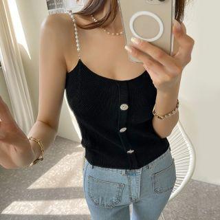 Bead-strap Knit Cami Top