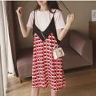 Set : Patterned Spaghetti Strap Dress + Short-sleeve T-shirt