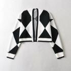 Cropped Open-front Argyle Cardigan