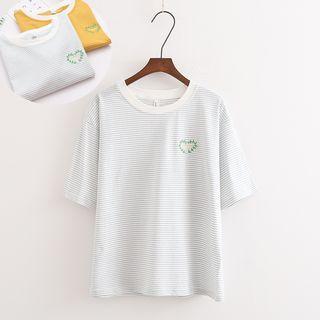 Embroidered Pinstriped Short Sleeve T-shirt