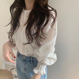 Puff Sleeve Lace Shirt White - One Size