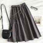 Plain High-waist Lace-up Cargo Skirt Gray - One Size