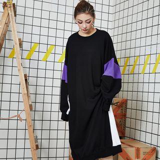 Long-sleeve Lettering Midi Pullover Dress Black - One Size