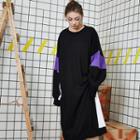 Long-sleeve Lettering Midi Pullover Dress Black - One Size