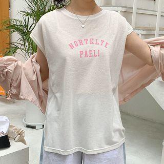 Plus Size Cap-sleeve Letter Top