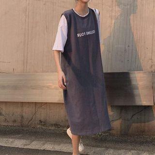 Mock Two Piece Lettering T-shirt Grayish Blue & White - One Size