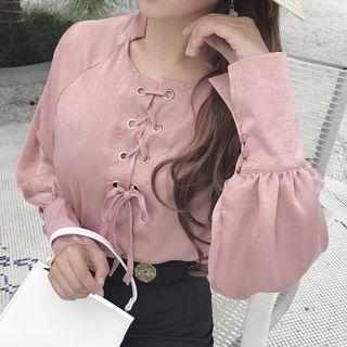 Lace-up Balloon-sleeve Blouse