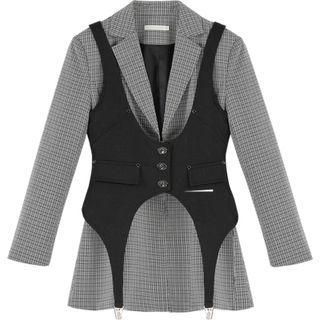 Set: Plaid Blazer + Plain Vest