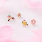 Non-matching Glaze Bird & Flower Earring A - 1 Pair - Birds - One Size