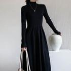 Long-sleeve Mock-neck Knit A-line Dress (various Designs)