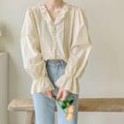 Lace-trim Plain Long-sleeve Shirt
