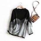 Color Block Chunky Knit Sweater Black - One Size
