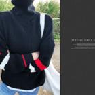 Turtleneck Contrast-trim Sweater Black - One Size