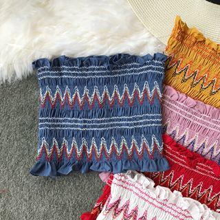Embroidered Ruffle-hem Tube Top