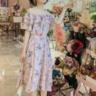Off-shoulder Midi Floral Chiffon Dress