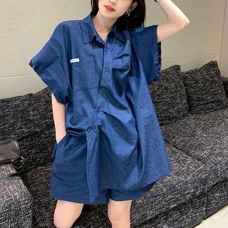 Short-sleeve Asymmetrical Denim Shirt / Shorts