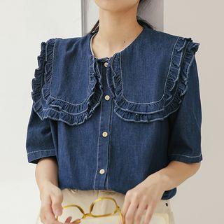 Short-sleeve Ruffle Denim Shirt