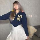 Numbering Asymmetrical Cropped Zip-up Jacket