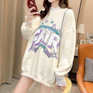 Lettering Print Frill Trim Sweatshirt