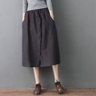 Asymmetric Buttoned A-line Midi Skirt