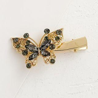 Rhinestone Butterfly Hair Clip Gold & Black - One Size
