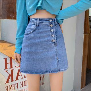 High-waist Buttoned A-line Mini Denim Skirt