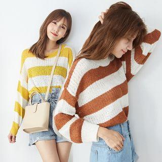Drop Shoulder Bold Striped Knit Top