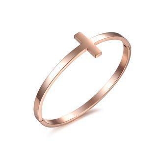 Simple Plated Rose Gold Cross 316l Stainless Steel Bangle Rose Gold - One Size