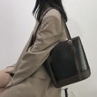 Two-tone Panel Faux Leather Bucket Bag