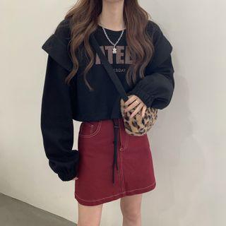 Ruffled Drawstring-cuff Sweatshirt
