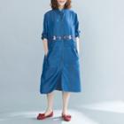 Long-sleeve Denim Shirt Dress Blue - One Size