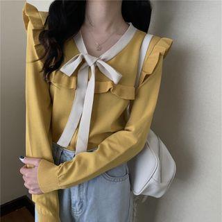 Ruffled Bow Knit Top