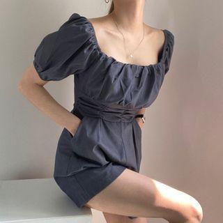 Puff-sleeve Smocked Playsuit