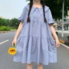 Collared Short-sleeve A-line Dress Airy Blue - One Size