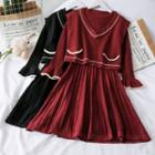 Set: Pleated Knit Mini Dress + Loose-fit Vest